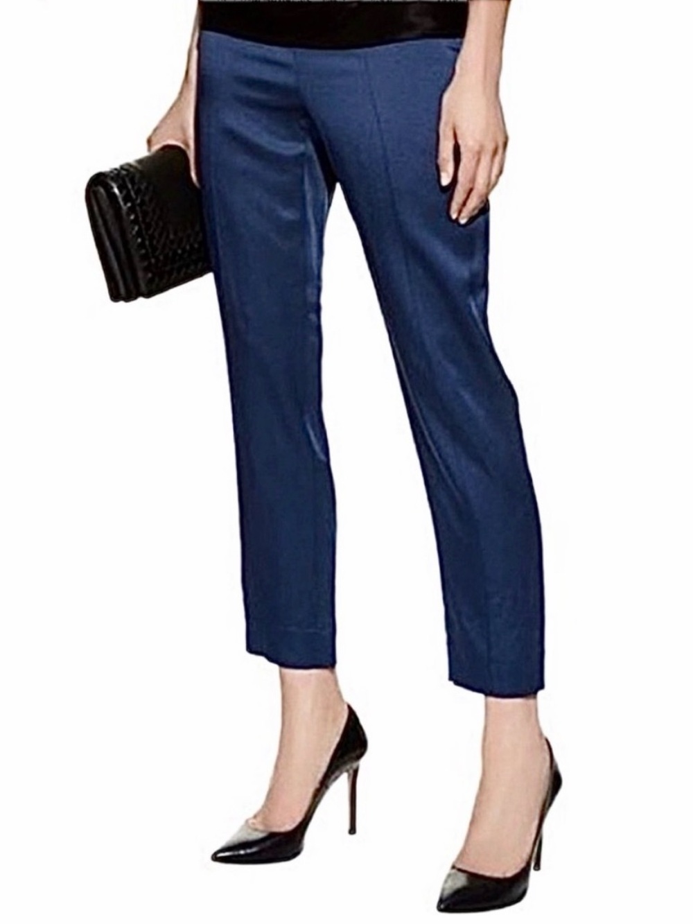 St. John Emma Liquid Satin Trousers SZ 4 Dress Pants Blue